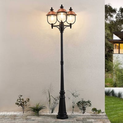 Lindby buitenlamp Clint, 225cm, 3-lamps, zeewaterbestendig, E27