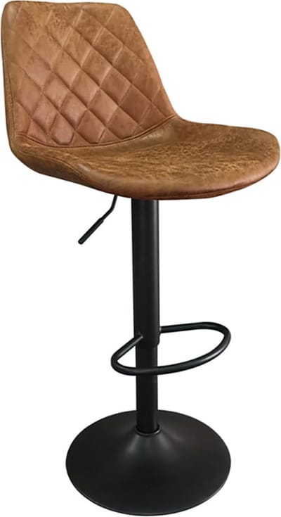 Barkruk Zoltan Cognac - Kunstleer - Set van 2 - Geschikt voor kookeiland - Draaibaar - Met rugleuning - In hoogte verstelbaar - Zithoogte 59 - 80 cm - Zitdiepte 40 cm