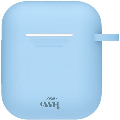 xoxo Wildhearts siliconen hoesje geschikt voor AirPods 1 & 2 - Silicone Case (Blauw) - Beschermhoes met clip - Optimale bescherming - Blauw / Lichtblauw