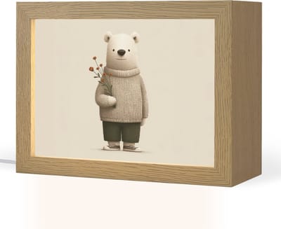 Nachtlampje 20x15 cm - Kinder lampje - Knuffelbeer - Oranje bloemen - Vriendelijk - Tafellamp kinderkamer - Slaapkamer lamp - Bedlamp kinderen - Kinderlampje stopcontact - Wandlamp babykamer - Nachtlampjes