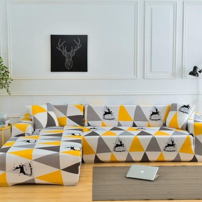 Geprinte Bankhoes Elastische Bankhoes Voor Woonkamer Huisdieren Hoek L-vormige Chaise Longue Bankhoes Banken 1 /2 /3 /4 Zits 1-Seat 90-140cm gray