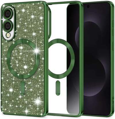 Hoesje geschikt voor Samsung Galaxy S25 Edge - Techsuit Luxury Glitter Back Cover - Geschikt voor MagSafe - Donkergroen