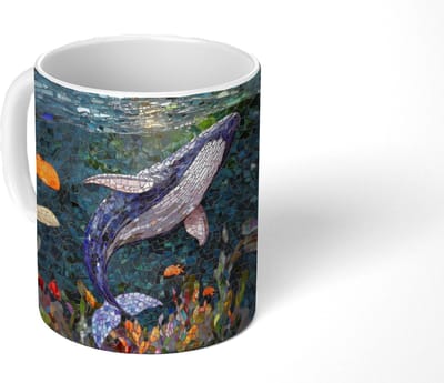Mok - Koffiemok - Mozaïek - Walvis - Koraal - Water - Mokken - 350 ML - Beker - Koffiemokken - Theemok