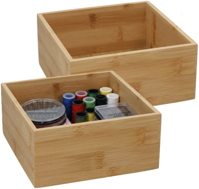 5Five 5Five houten bakje - 2x - organizer - bamboe - 15 x 15 x 7 cm - kast en lade verdelers - opslag - sorteerbakje