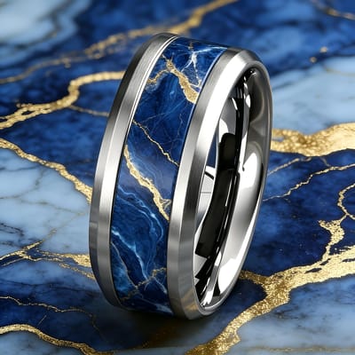 Luxe Koninklijk Blauw Marmer en Gouden Patroon Ring Roestvrijstalen Ringen Voor Vrouwen Mannen Trouwring Sieraden Valentijnsdag Cadeaus 13 white