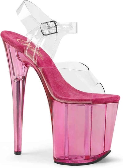 Pleaser - FLAMINGO-808T Sandaal met enkelband, Paaldans schoenen - Paaldans schoenen - 35 Shoes - Roze/Transparant