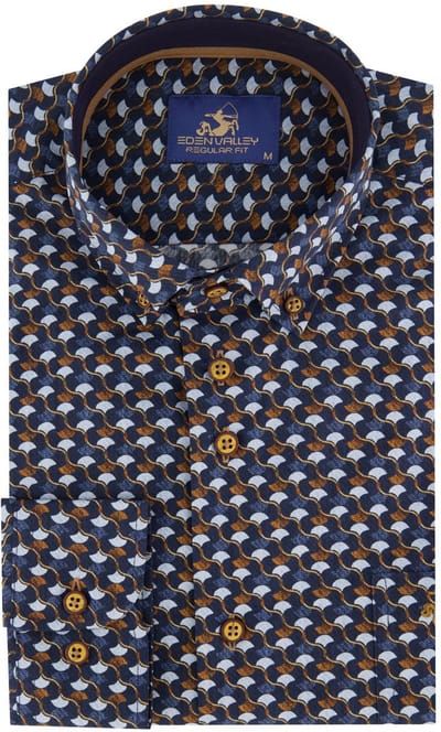 Casual overhemd Eden Valley regular fit oranje navy geprint