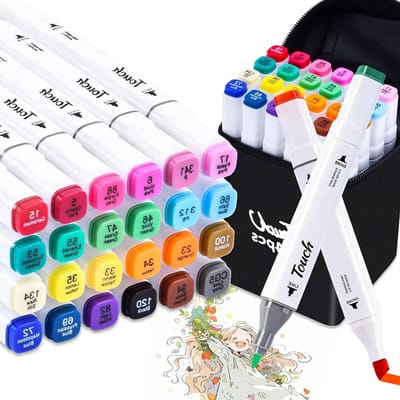 Set van 24 Alcohol Markers met Borstel- en Brede Punt voor Illustraties en Kleuren voor Volwassenen