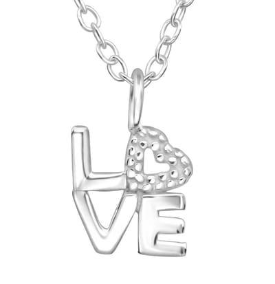 Joy|S - Zilveren Love met hartje hanger met ketting 45 cm - Valentijn