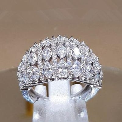 Huitan Prachtige Zirconia Brede Ring voor Vrouwen Bling Bling Damesring Avondfeest Vingeraccessoires Bruiloftsringen Sieraden 6 gray