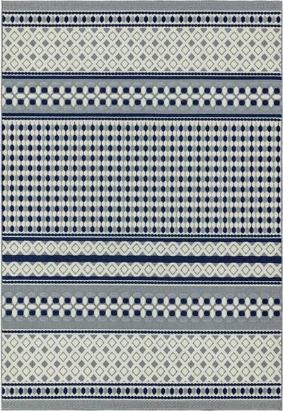 Easy Living - Easy Living Antibes Blue White Geometric Vloerkleed - 160x230  - Rechthoek - Buiten,Laagpolig,Structuur Tapijt - Modern - Blauw, Wit