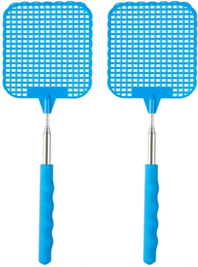 Ibergarden Vliegenmepper compact - 2x - Uitschuifbaar tot 60 cm - blauw - Insecten killer