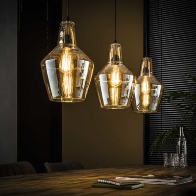 Dimehouse Industriële hanglamp Dace 3-lichts amber 3-lichts - Zilver - Industrieel