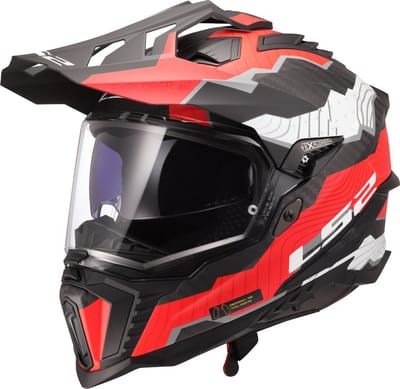 LS2 MX701 Explorer C Trick Wit Rood 06 Adventure Motorhelm - Maat XS - Helm