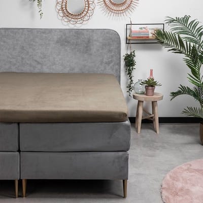Dekbed-Discounter - Fresh and Co Topper Hoeslaken 80 x 200 cm - Verkoelend Katoen Flanel - Geschikt voor toppers tot 15 cm hoog - Wasbaar op 30 graden - Strijkvrij - Truffel