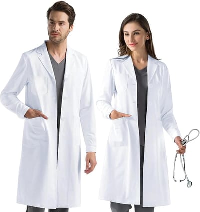 Laboratoriumjas - Beschermende kleding - Hygiënisch werken - Drie ruime zakken - Lange mouwen - Wit