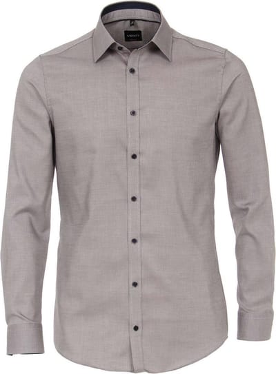 VENTI body fit overhemd - donkerblauw met wit en beige structuur (contrast) - Strijkvriendelijk - Boordmaat: 44 (EU maat: XL)