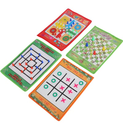 Slang en Ladder Kinderen Negen Mannen Morris Draagbaar Vliegend Schaken Ludo Bord voor Familiespel 4 in 1 Set red
