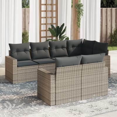 vidaXL - 7-delige - Loungeset - met - kussens - poly - rattan - grijs