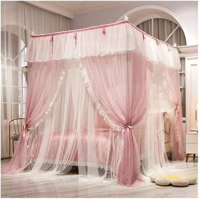 Hemelbed Gordijn - Bed Canopy - Slaapkamer Decoratie - Grote Muggennetten - 180x200cm - Roze