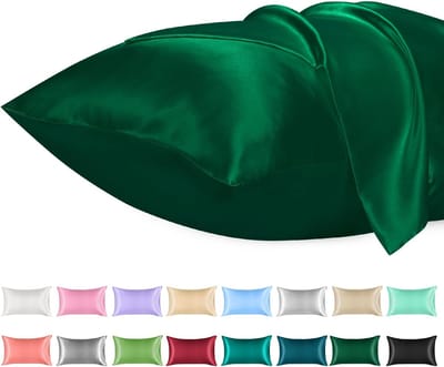 Famanu – 2 Pack Satijnen Kussenslopen - Standaard Formaat Zacht Effen Kleur Microfiber Satijnen Kussensloop - Envelop Sluiting Kreukvrij Vervagingsbestendig Ademend (cm - Groen)