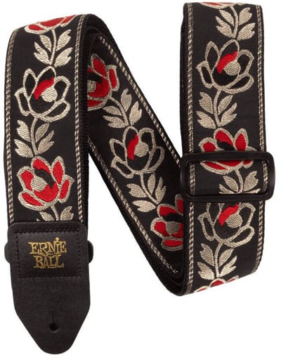 Ernie Ball Jacquard - Gitaarband - Geweven Stof - Lederen Uiteinden - Noble Rose