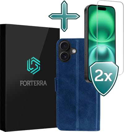 Hoesje Met 2x Screenprotector - Geschikt voor Apple iPhone 16 - Luxe Pasjeshouder - Flip Case - Bookcase Portemonee - Kunstleer Book Case - Flipcase Hoes - Book Cover - Walletcase - Portemonneehoes - Donkerblauw