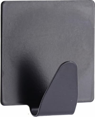 Tendance Plakhaakje vierkant - 1x stuks - 5 x 2,5 x 5,5 cm - Zelfklevende ophang haakjes - RVS - zwart - keuken/badkamer haken