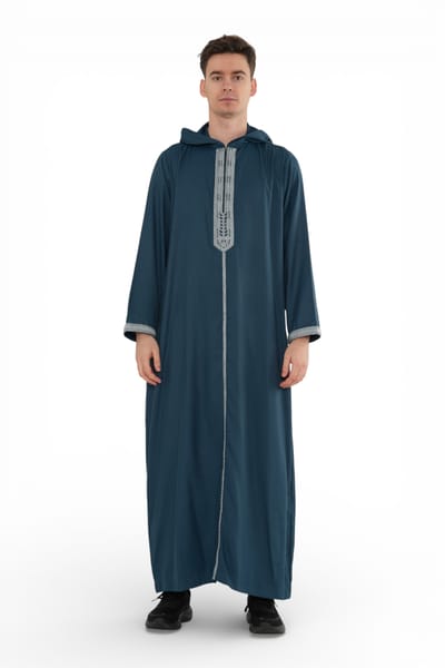 Heren Eid Aqua Groen Marokkaanse Thobe Robe Djellaba Ramadan Jubba-HM3