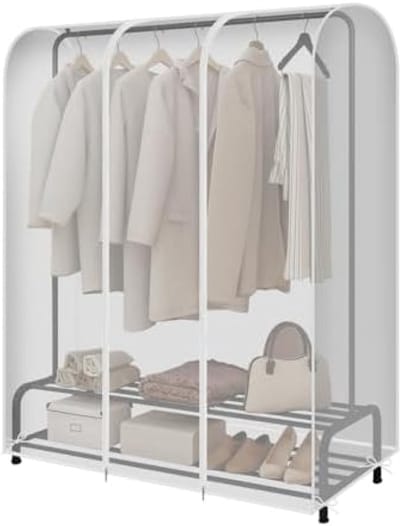 PromoHome Stofdichte Kledingrailhoes Transparant 150x50x110 cm - Waterdichte Beschermhoes met Dubbele Rits voor Garderobe Opslag en Reizen