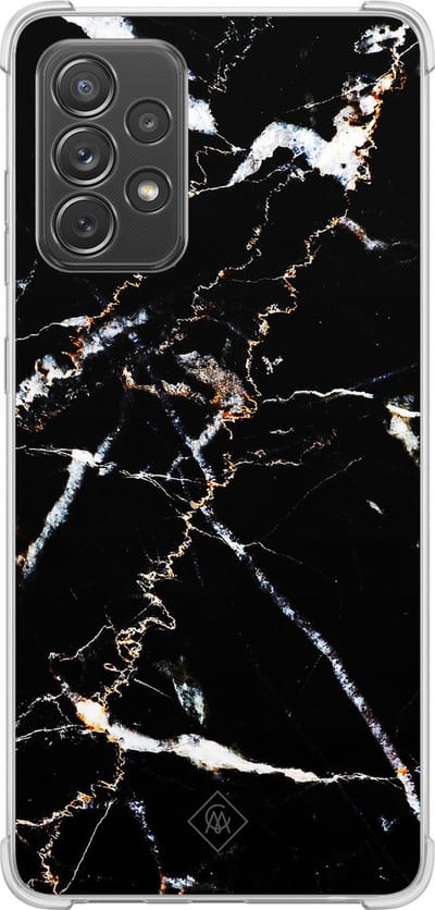 Casimoda® hoesje - Geschikt voor Samsung Galaxy A52 5G - Marmer Zwart - Shockproof case - Extra sterk - TPU/polycarbonaat - Zwart, Transparant