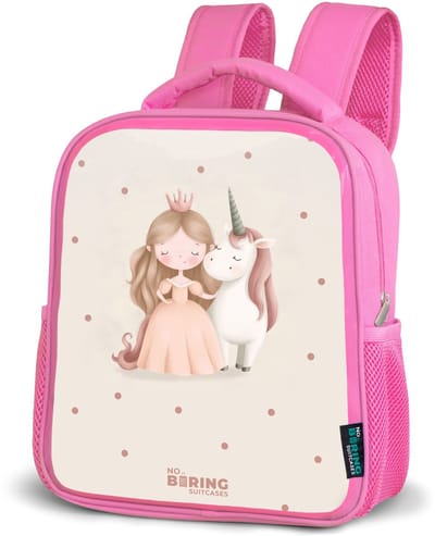 NoBoringSuitcases.com® - Rugzak roze - Schooltas meisjes - Prinses en een eenhoorn in pastel kleuren - Kinder rugtas meisje - Boekentas kind - Kinderrugzak voor school - Schoolrugzak