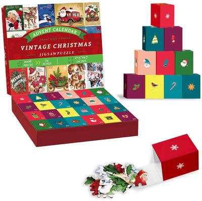 YYCHAN Adventskalender 2025 Puzzel- Advent Kalender Kerstpuzzel 1000+ stukjes - Sinterklaas cadeautjes - Kersttafereel 24 Dagen Puzzel Aftelkalender - Puzzel 1000+ stukjes Volwassenen kinderen - 70cm*50cm - S