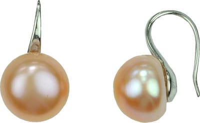 Zoetwater parel oorbellen Leis Peach - oorhangers - echte parels - zalm - zilver - luxe sieraden zakje - parel oorbellen dames