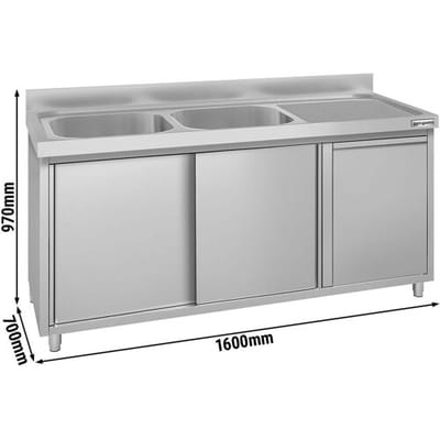 GGM Gastro Spülschrank ECO - 1600x700mm - mit Abfallbehälter & 2 Becken links