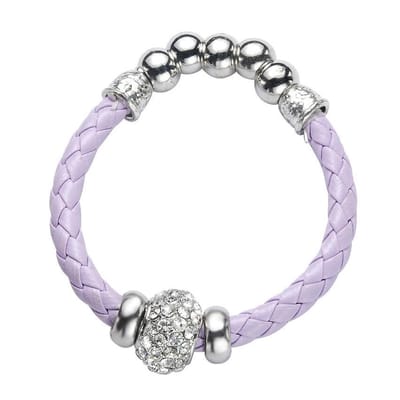 Behave - Rekarmband lila koord kraal steentjes - trendy - 16,5 cm