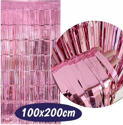 Glittergordijn – Feest Deurgordijn - Feestgordijn - Glitter Folie Gordijn - Backdrop - Fotowand Decoratie - Verjaardag Feest - Metallic - Roze - 100x200cm