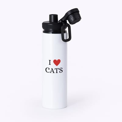 Hacebo® - I love cats waterfles met draaidop zwart - Katten - cadeau kattenliefhebber - cadeau - cadeau poezen liefhebber - water fles - 850ML