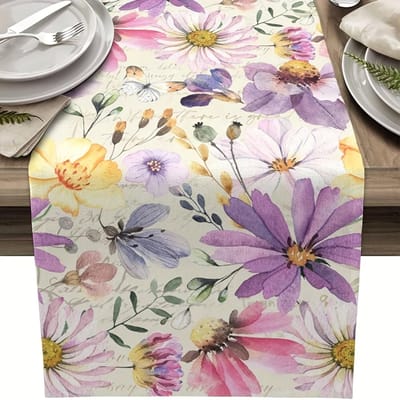 Lente Bloemig Vlinder Linnen Tafelkleed Huisdecoraties Waterverf Bloemen Keuken Eettafel Lopers Feestdecoratie 150x33cm