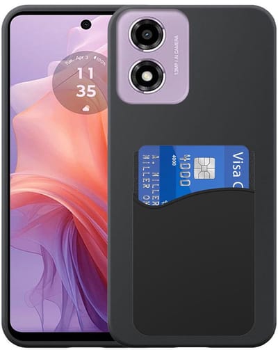 Geschikt voor Motorola Moto G04 / G24 / E14 Telefoonhoesje met Siliconen Pasjeshouder - Flexible Back Cover Case Siliconen TPU with Silicone Cardslot - Zwart - Smartphonica geschikt voor Motorola Moto E14;Motorola Moto G04;Motorola Moto G04s