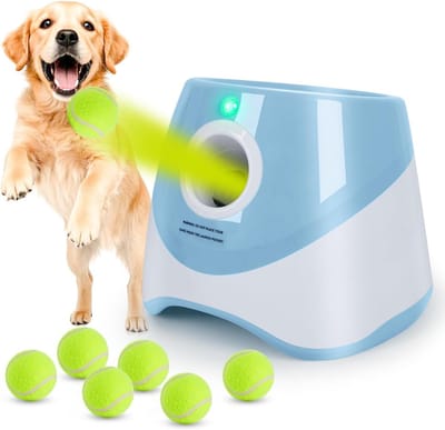Aura® Ballenwerper Voor Honden - Ballenwerper - Hondenspeelgoed - Met 6 Ballen - Blauw - ‎26cm x 26cm x 22cm