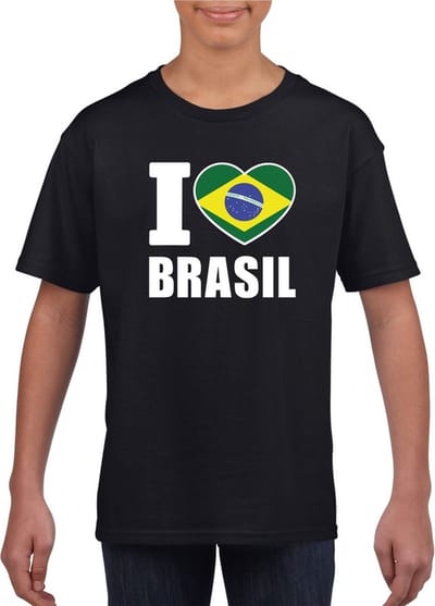 Zwart I love Brazilie supporter shirt kinderen - Braziliaans shirt jongens en meisjes 110/116
