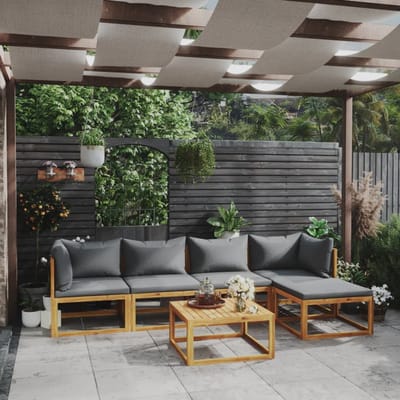 vidaXL - 6-delige - Loungeset - met - kussens - massief - acaciahout