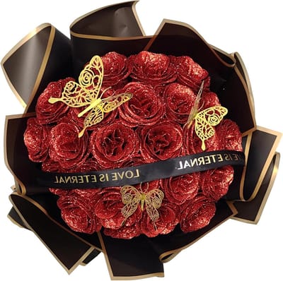Glitter Rozen Boeket - Eeuwige Bloemen - Cadeau Geven - Zelf te Maken - 24 Stuks - Rood