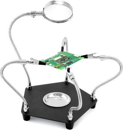 Derde-hands soldeerstation met 3x vergrootglas en 4 flexibele armen, soldeerhulp voor elektronica, sieraden, ambachten en hobbyprojecten