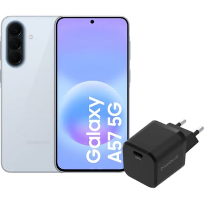 Samsung Galaxy A57 256GB Lichtblauw 5G + BlueBuilt Oplader met Usb C Poort 45W Zwart