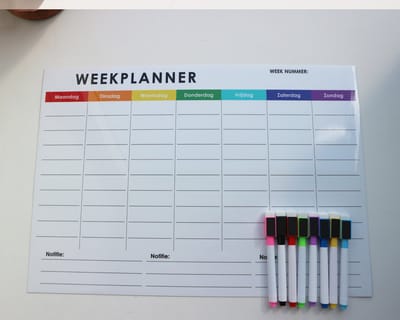 Weekplanner - Whiteboard Magnetisch - 43x30cm - inclusief whiteboard stiften met wisser