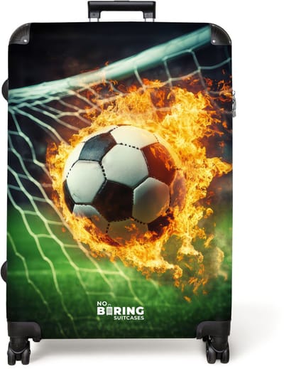 NoBoringSuitcases.com® - Koffer groot - Reiskoffer lichtgewicht - Vuurvoetbal in doelnet vastgelegd - Rolkoffer met 4 wielen - Grote trolley XL - 98 liter bagage