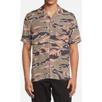 AllSaints Solar Camo Ss Shirt Herb Green Maat: XS | Casual Overhemden Outlet | Heren | Groen