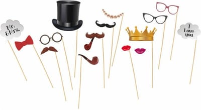 Chaks Foto props huwelijk thema set - 15x delig - op stokjes - photobooth props